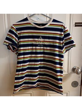 2/$10 HUF Rainbow Striped Tee with Logo Medium